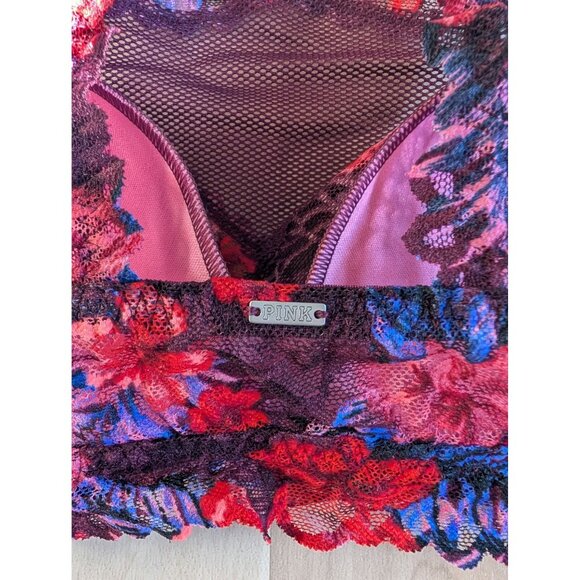 Floral Lace Bralette With Mesh Detailing By VS Pink Pull on Floral - Picture 3 of 4